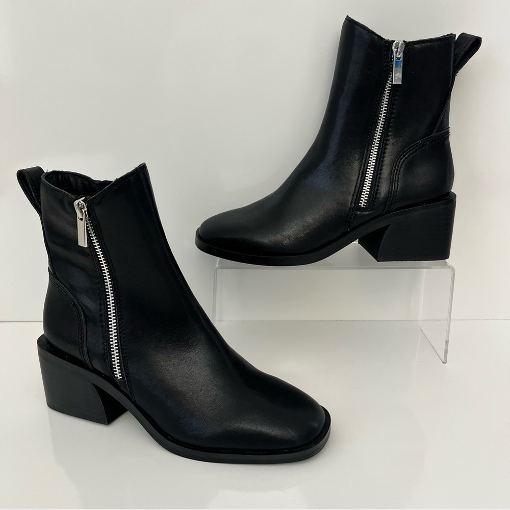 STEVE MADDEN Ruthy Block Heel Leather Boots in Black NEW - Picture 3 of 13